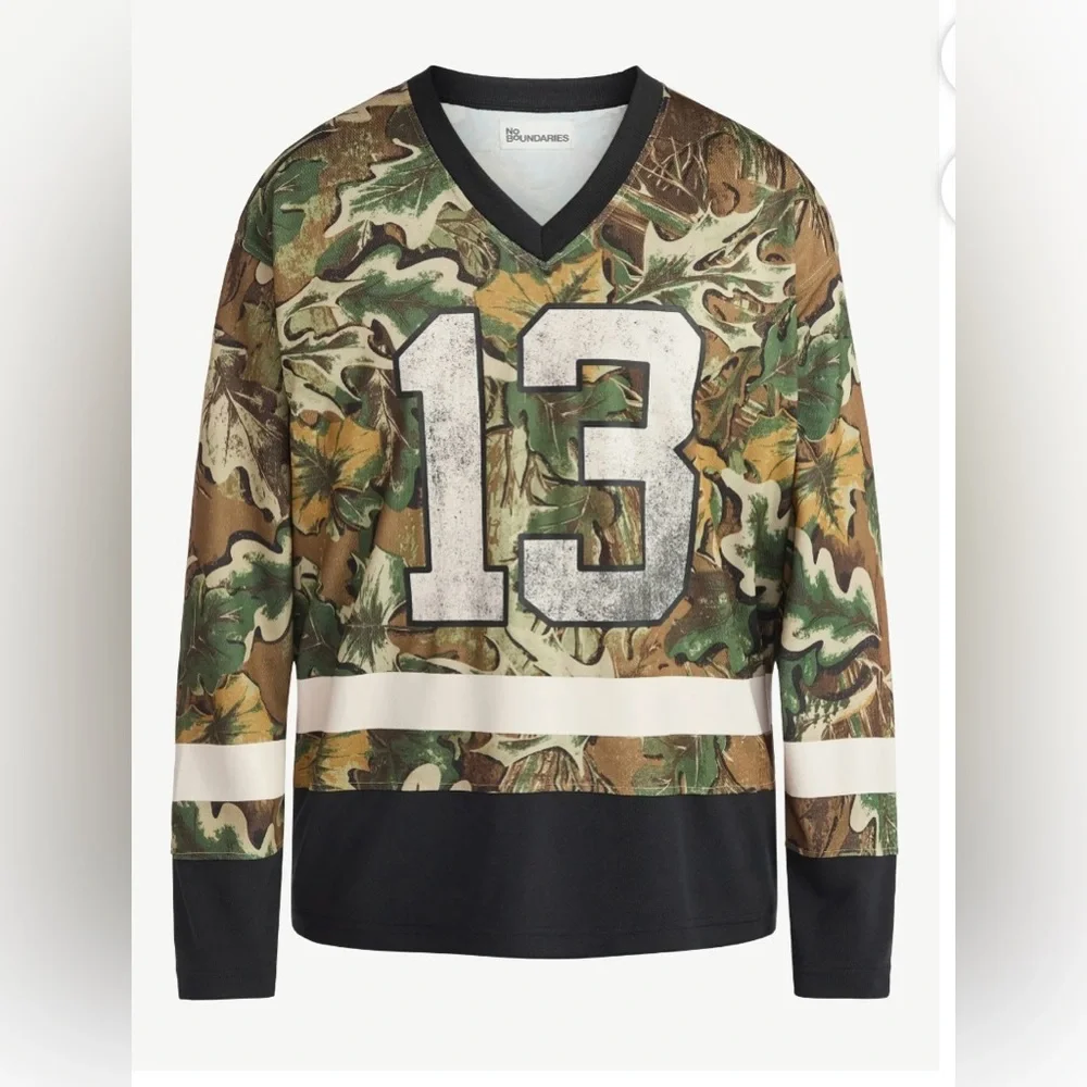 No Boundaries Camo Hockey Jersey #13 Men’s Large Long Sleeve Mesh StreetwearNWT‎